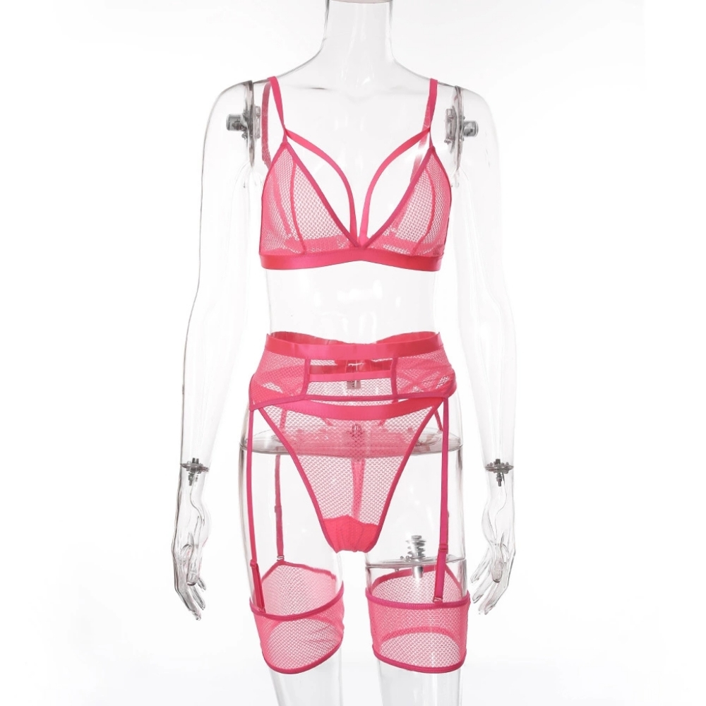 Pink Sexy Erotic 3 Piece Mesh Harness Lingerie - Picture 4 of 4